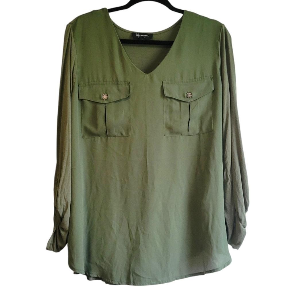 Lily Morgan Green Flowy Long Sleeve Blouse Womens size Large